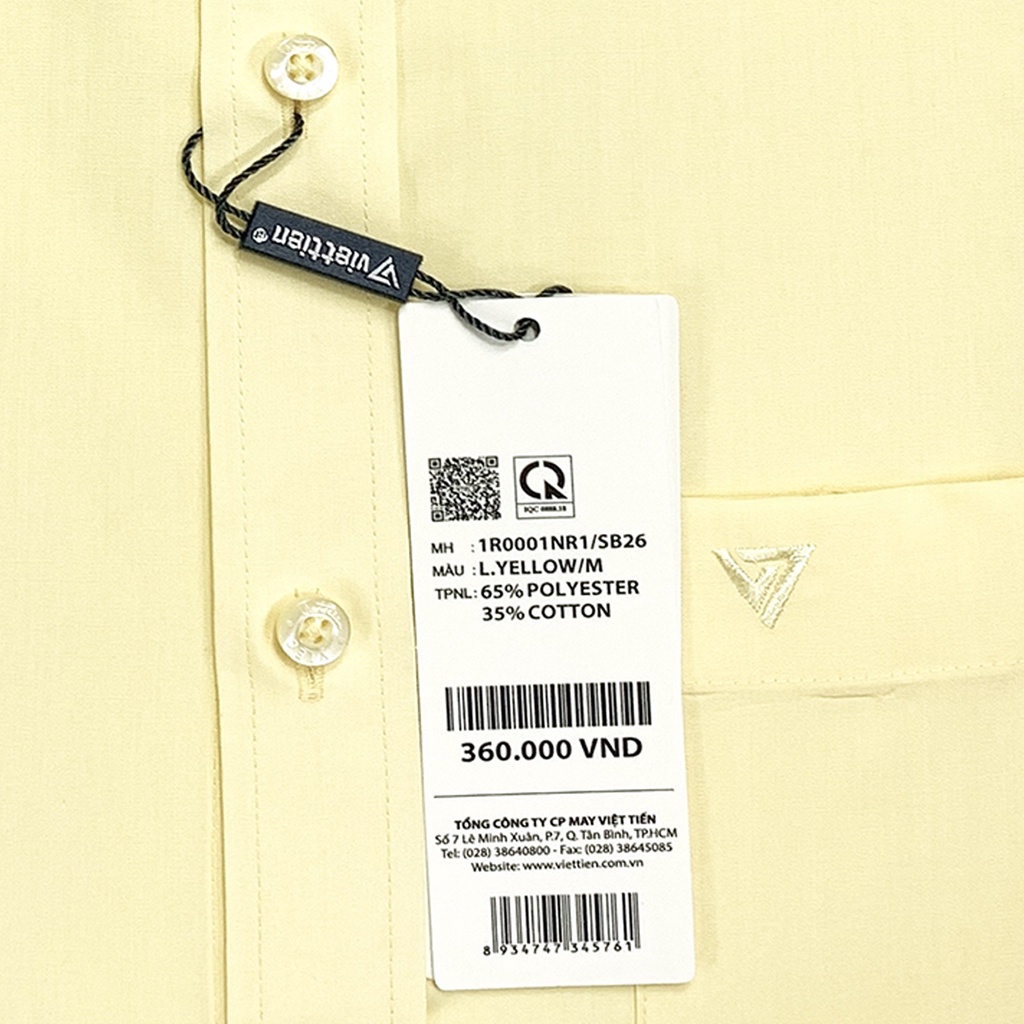 Viettien - Áo sơ mi nam ngắn tay vạt bầu màu vàng chanh regular phom rộng - Áo sơ mi công sở nam Việt Tiến