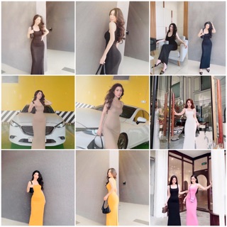 Váy nữ đầm body maxi 3 lỗ cổ chữ U dáng dài váy đầm maxi sang chảnh Annastore