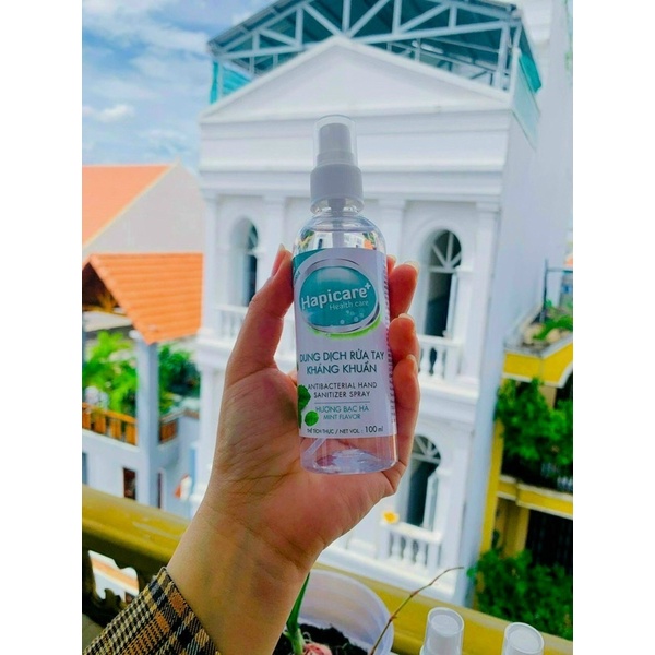 Nước Rửa Tay Sát khuẩn Hapicare Hương Trà Xanh Hương Bạc Hà - Chai Mini Dạng Bỏ Túi 100ml Thích Hợp Mang Đi Học, Đi Làm