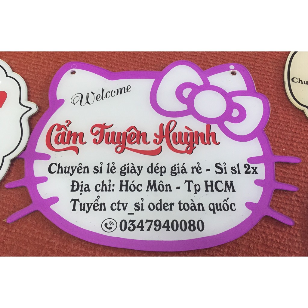 Bảng hiệu mica - Mẫu Hello Kitty - in thông tin shop online - Free thiết kế