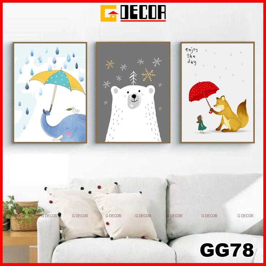 Tranh treo tường canvas khung gỗ 3 bức phong cách hiện đại Bắc Âu tranh anime trang trí phòng khách phòng ngủ spa 78