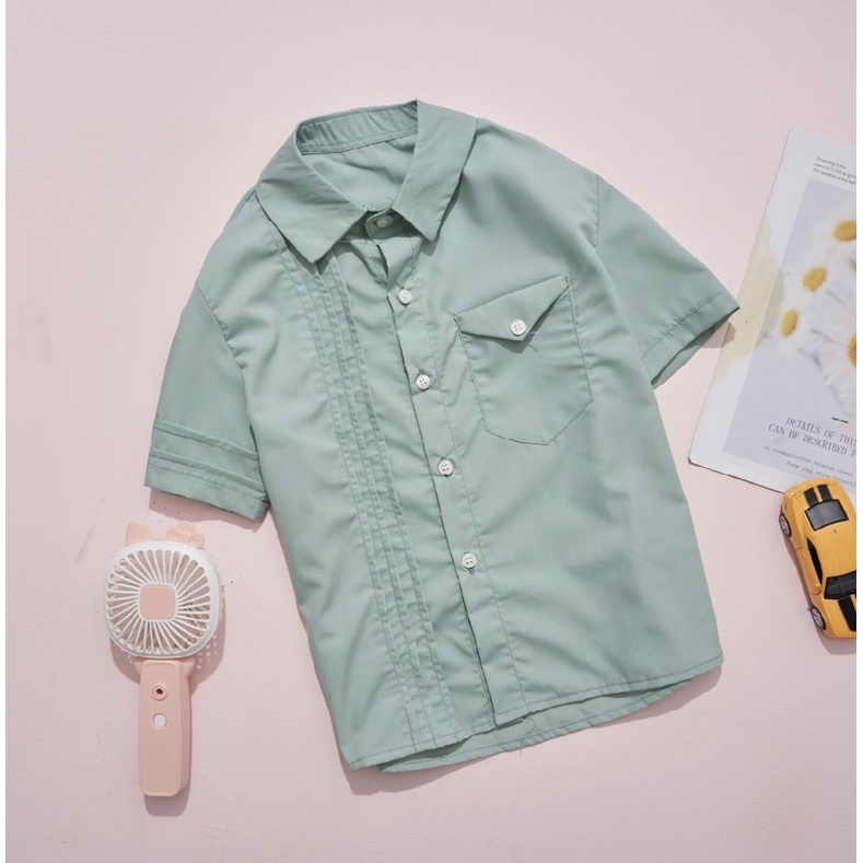 Áo sơ mi bé trai ngắn tay, túi trước ngực, có sẵn ,max 55kg