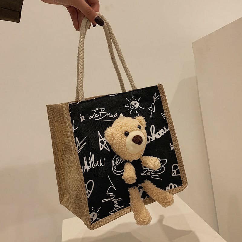 Túi Cói Kèm Gấu Teddy Kute Có Khóa Kéo | BigBuy360 - bigbuy360.vn