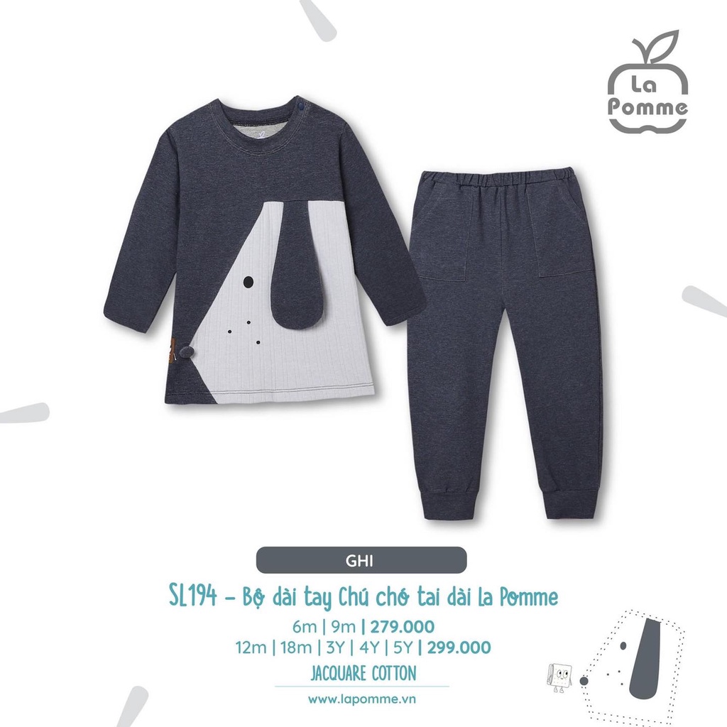 Bộ quần áo La pomme bé trai dài tay SL194  chú chó tai dài La pomme hàng dày