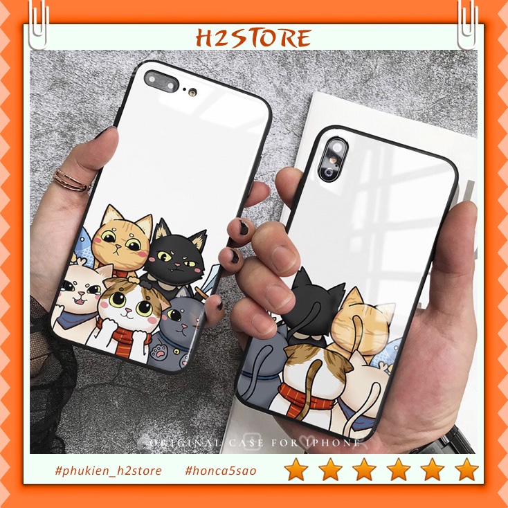 Ốp kính iphone mèo cute cho iphone 6 s plus 7 8 plus Xr X s max 11 11 pro max 12 mini 12 pro max Se2