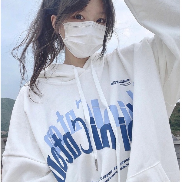 Áo hoodie ZHELIHANGFEI tay dài dáng rộng in họa tiết chữ thời trang cho nữ