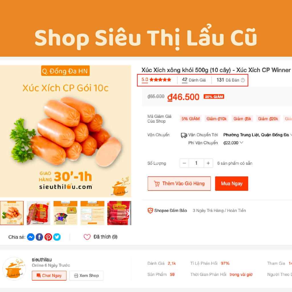 Xúc Xích xông khói 500g (10 cây) - CP Winner &amp; Deli Food Sài Gòn - Siêu Thị Lẩu &amp; Đồ Nướng
