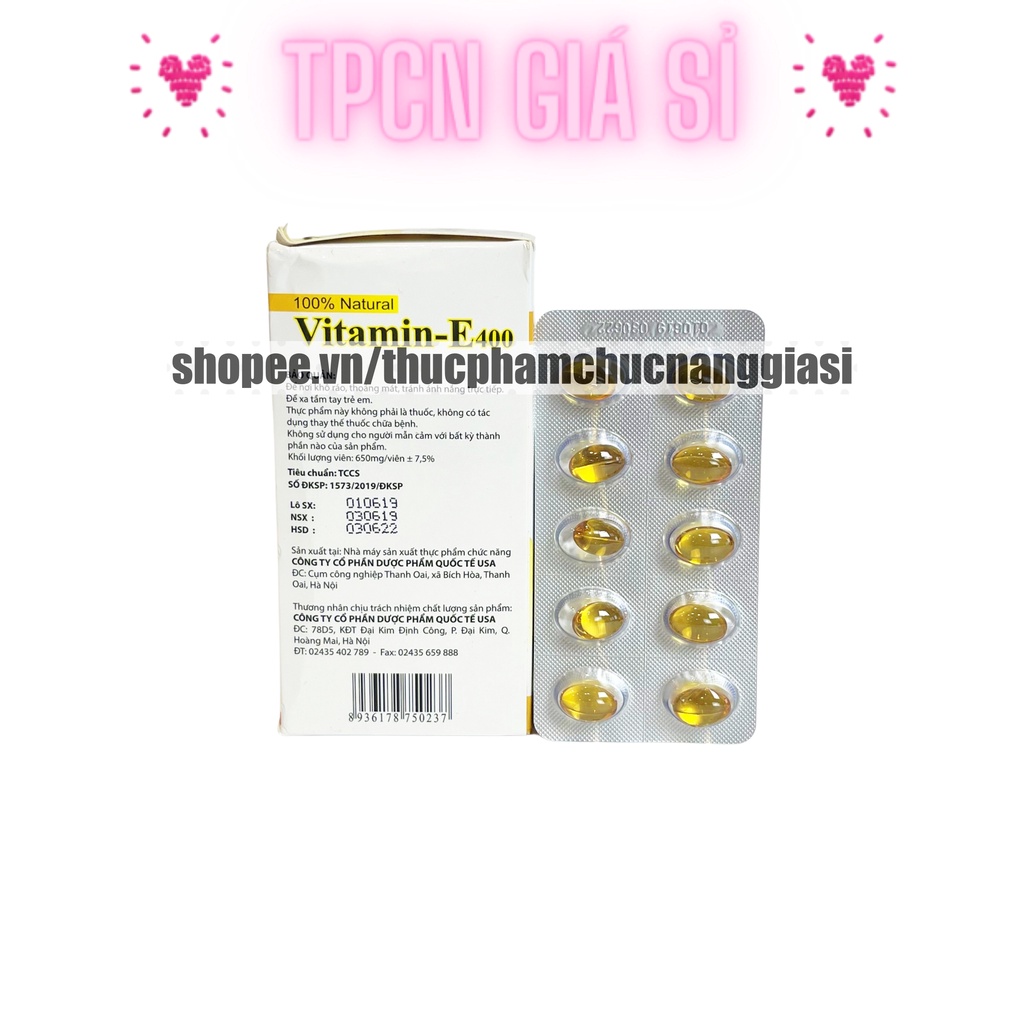 Viên uống VITAMINE 400 bổ sung vitamin E giúp làm đẹp da, trắng da, phục hồi da nhăn nheo-  Hộp 100 viên