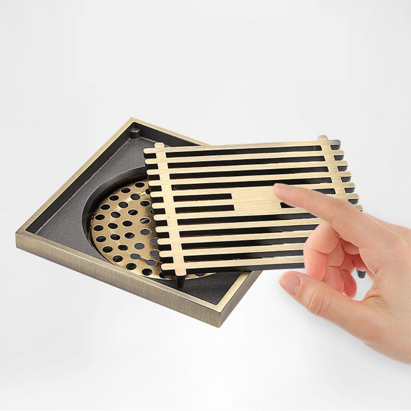 Nắp Đậy Cống Thoát Nước Sàn Nhà Hai Lớp Bằng Đồng Thau Hình Vuông