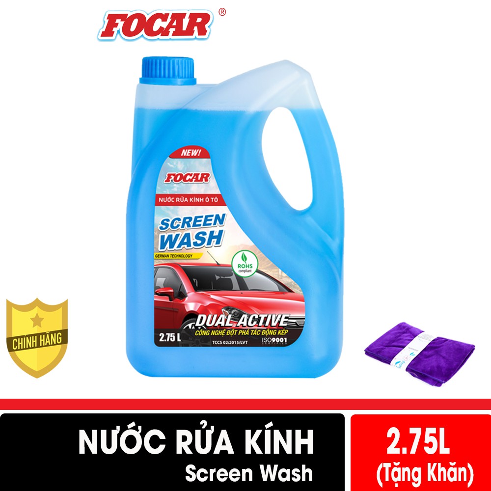 Nước rửa kính ô tô Focar 2.75L + Tặng Khăn lau kính ô tô chuyên dụng