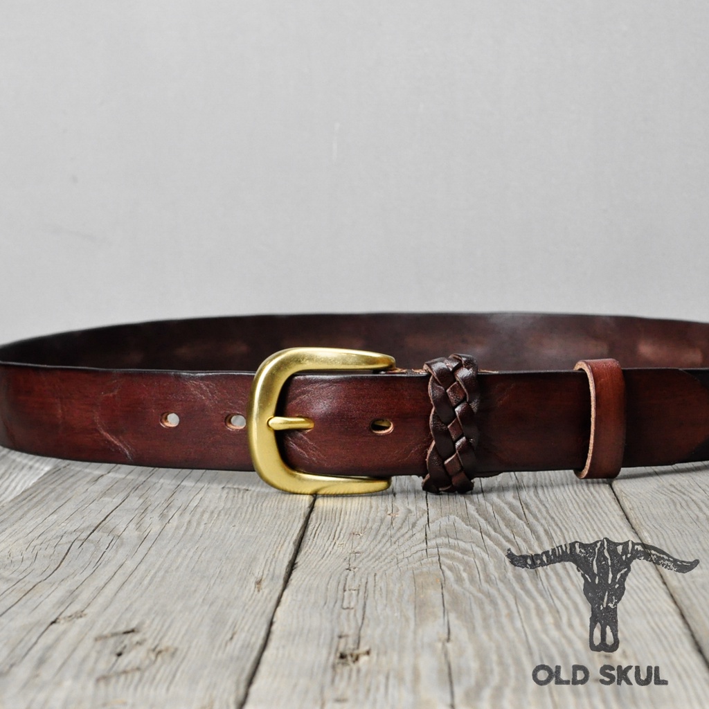 Dây lưng da nam bản 33mm Old Skul DL6339, da bò veg Ý, khóa đồng thau đúc, hoàn thiện tinh xảo
