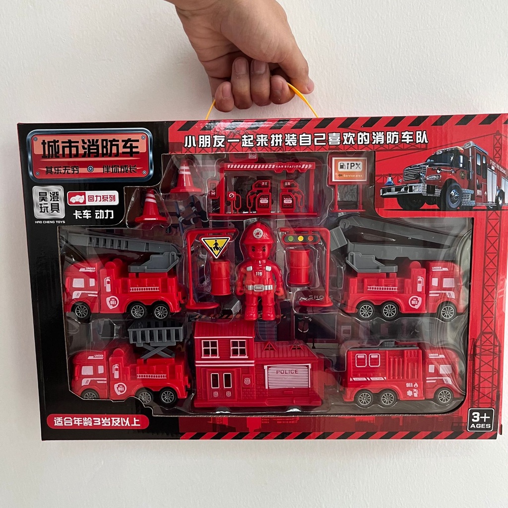 Ô tô đồ chơi trẻ em, bộ đồ chơi mô hình xe công trình, xe cứu hỏa, xe quân đội cho bé