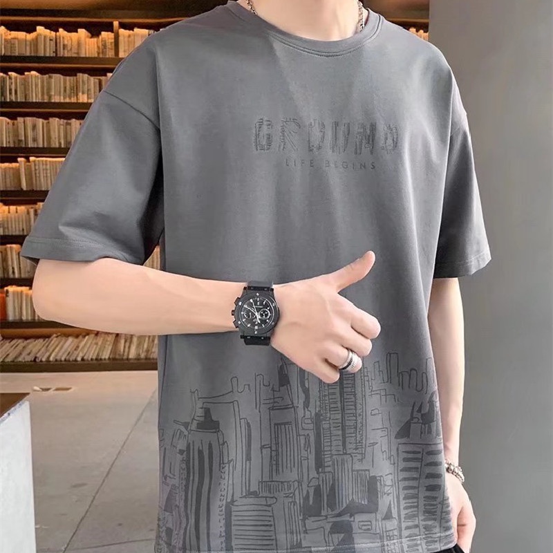 Áo Thun Nam Tay Ngắn Dáng Rộng Phong Cách Hip hop Hàn Quốc Size M-3XL