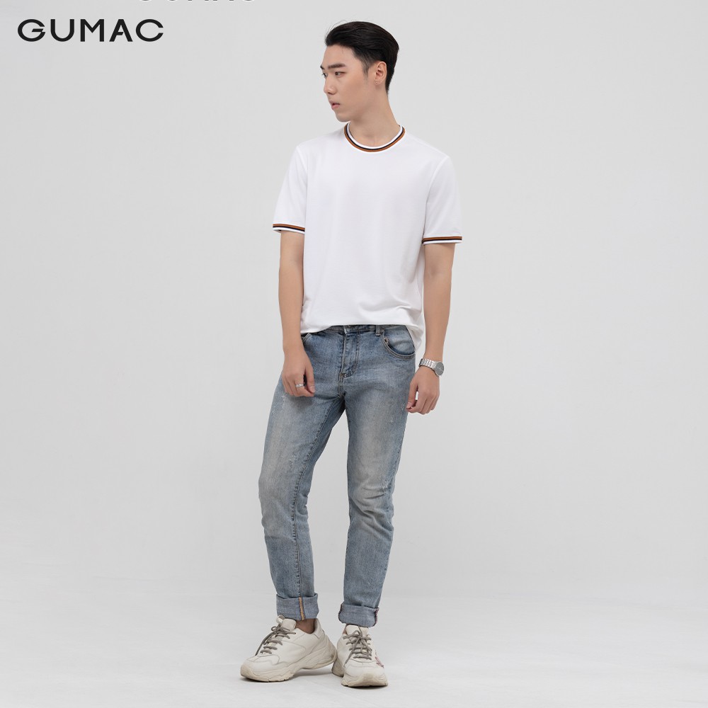 Áo thun nam phối bo kẻ GUMAC Hàn Quốc năng động, trẻ trung ATNB1184 | BigBuy360 - bigbuy360.vn