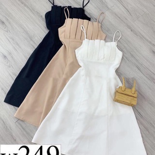 H32 Đầm hai dây có mút xếp ly ngực xinh xắn