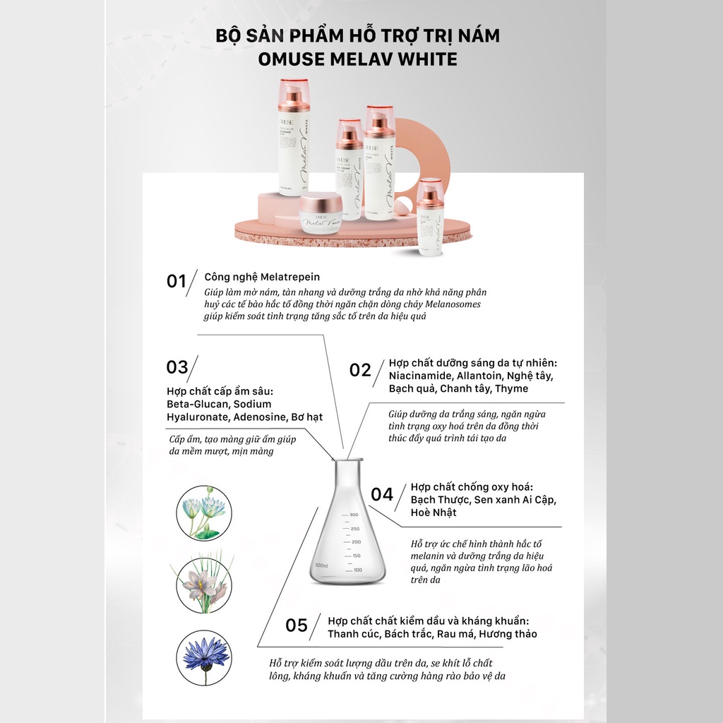 Bộ sản phẩm mờ nám và tàn nhang toàn diện OMUSE MelaV phù hợp với mọi loại da