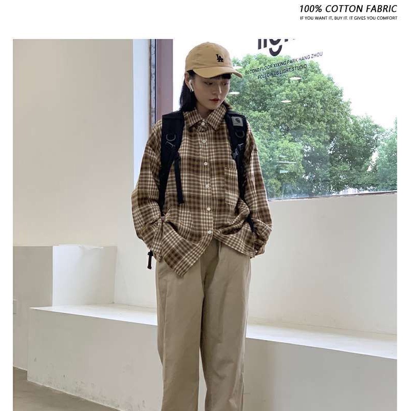 Áo sơ mi nữ kẻ sọc caro hàng Quảng Châu tay dài form rộng kiểu đẹp ANDOSA SM20