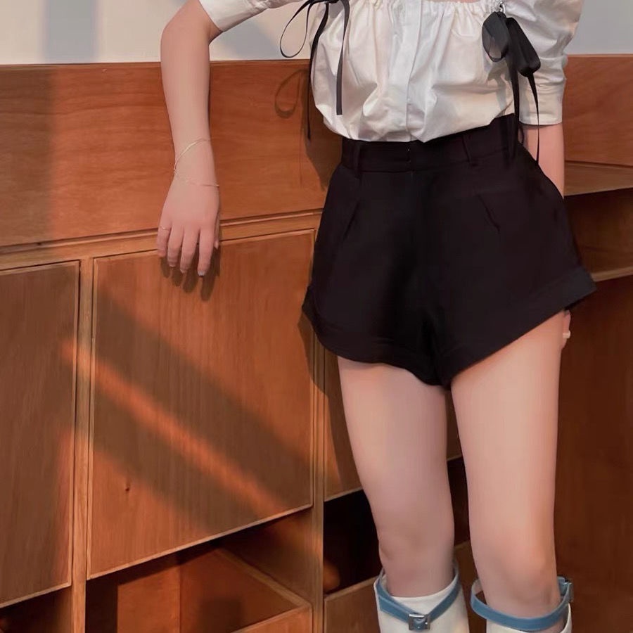 Bán Chạy!Quần Short Chữ A Lưng Cao Màu Đen Thời Trang Mùa Hè 2022 Cho Nữ