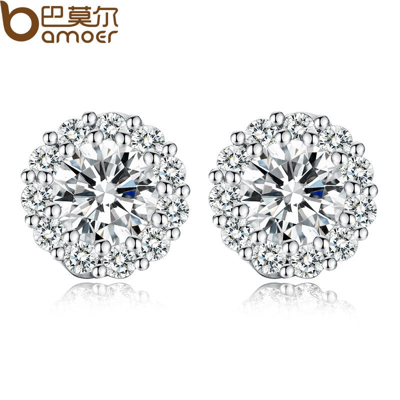 Khuyên tai Bamoer JIE054 đính đá zircon dạng hạt tròn 10 màu vàng phong cách lãng mạn cho nữ