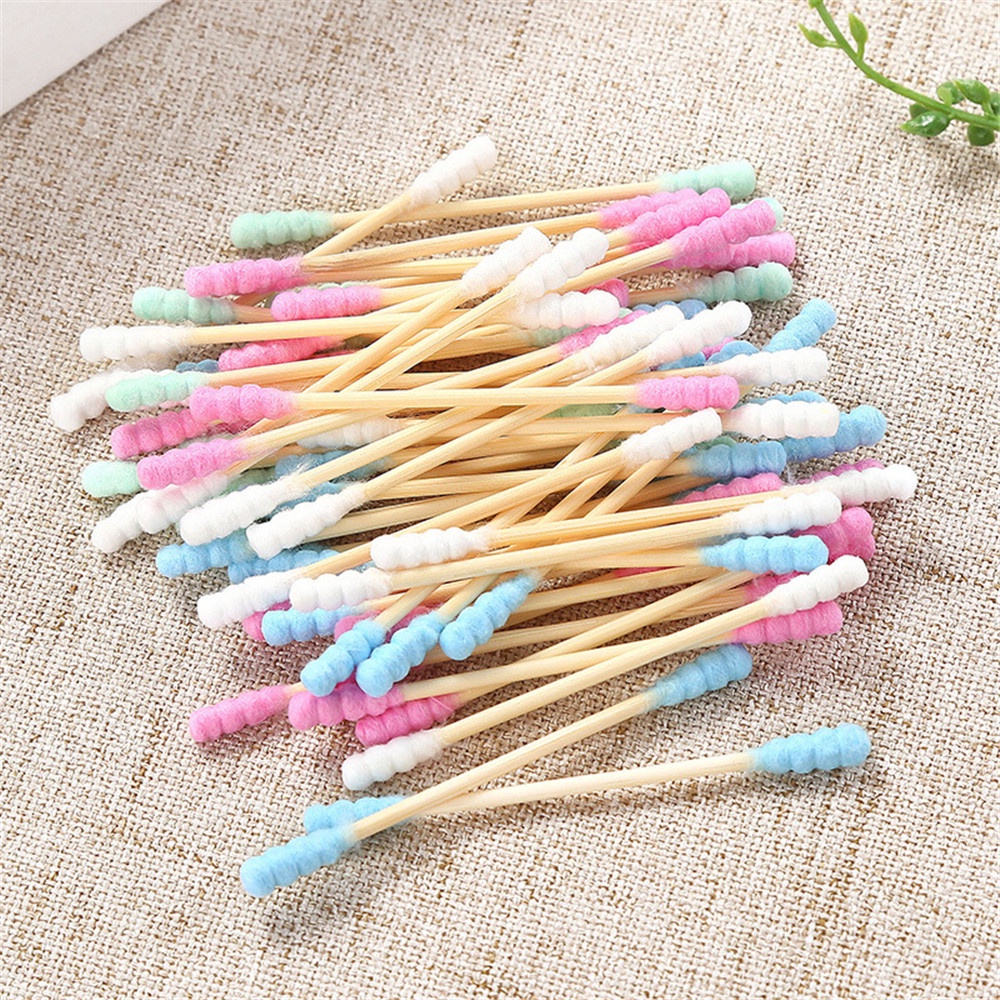 DIACHA 100/200Pcs With Storage Box Beauty Buds Sticks Disposable Nose Ears Cleaning Cotton Swabs Health Care Double Heads Applicator Tool Hot Bamboo Wood/Multicolor