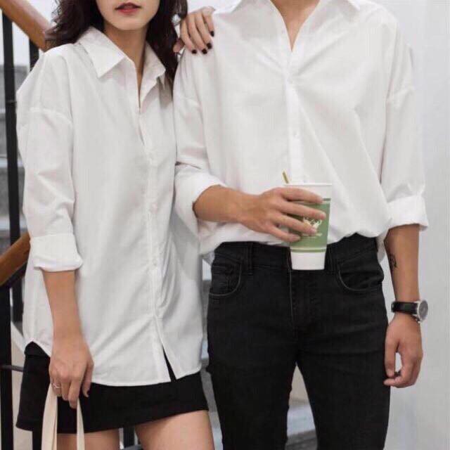 Áo sơ mi trắng trơn basic oversize nam nữ