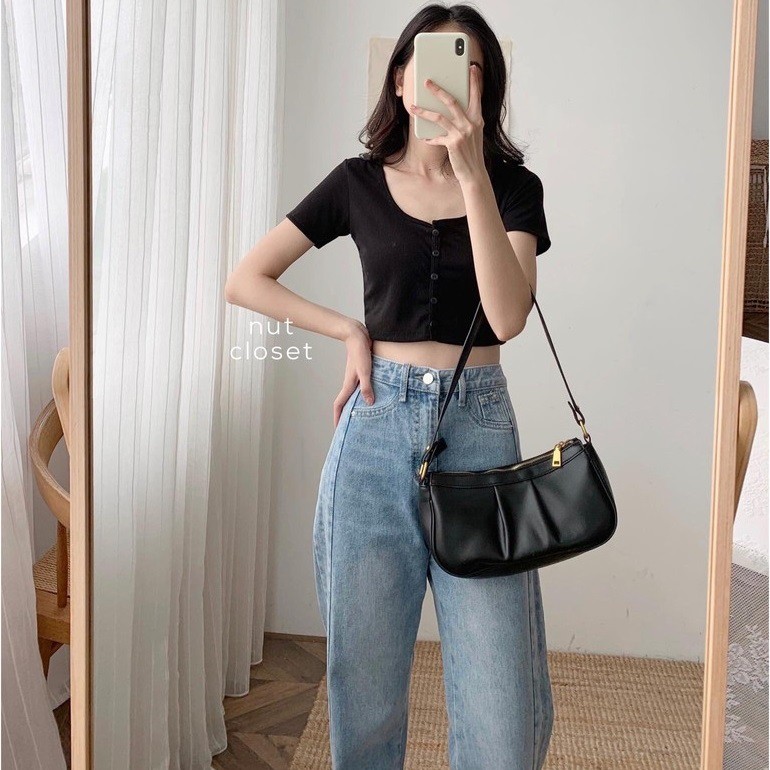 áo croptop ôm body chất liệu len tăm kiểu dáng áo croptop bó sát cực tôn dáng - áo croptop tay lỡ nhiều màu