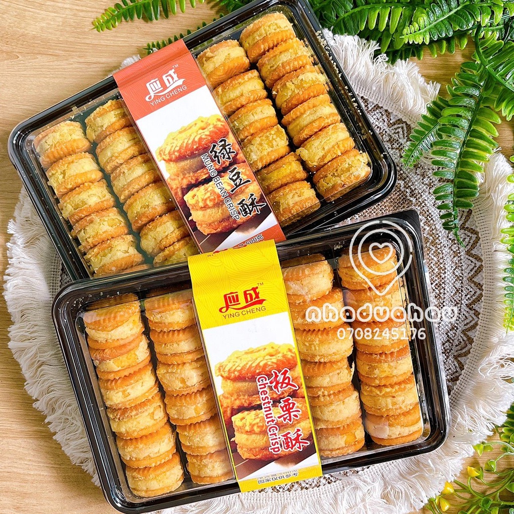 Một hộp bánh hạt dẻ/ đậu xanh nướng mật ong YingCheng Hongkong hộp lớn 500gam