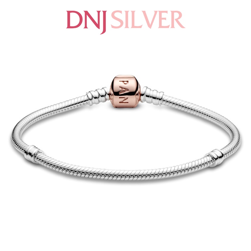 Vòng tay bạc 925 cao cấp - Mẫu vòng Rose Clasp, vòng mềm chốt Rose Gold, có thể mix thêm hạt charm vào vòng theo ý thích