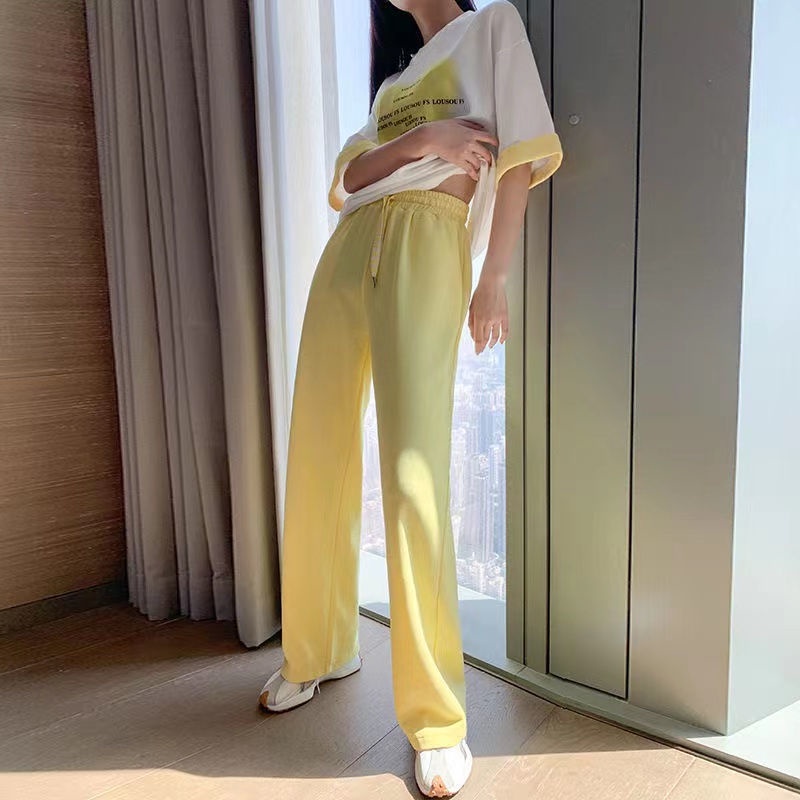 Summer new suit high waist casual ice wide leg pants women loose and versatile short sleeve T-shirt sports two piece set