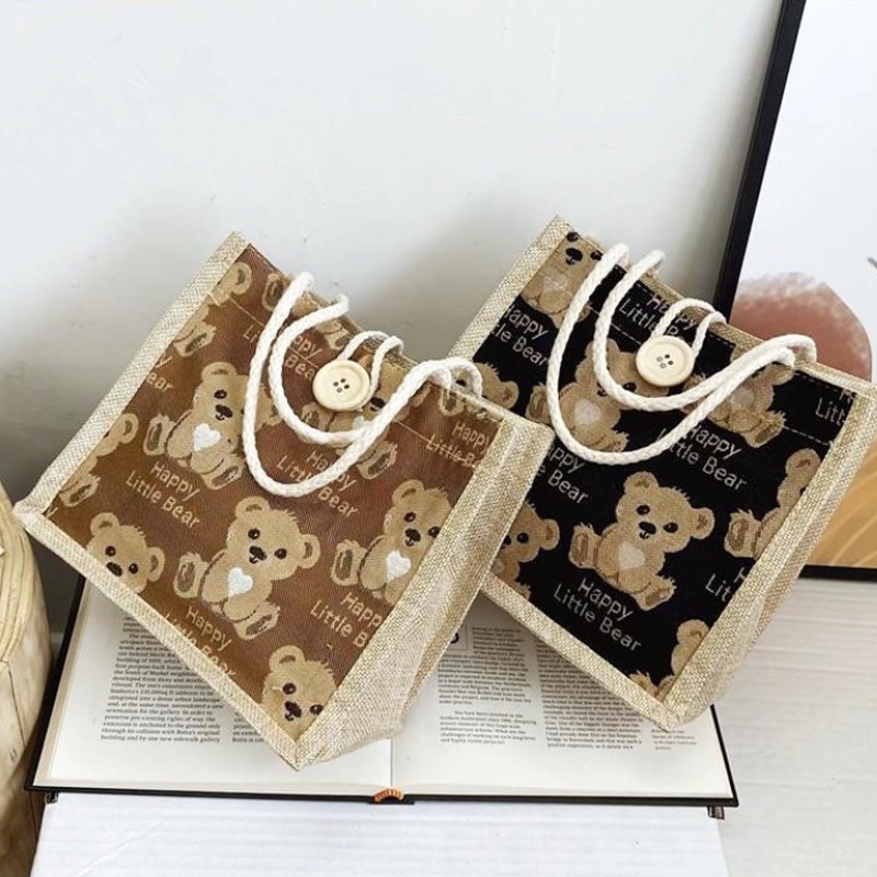 Túi Xách Vải Canvas In Hình Gấu Dễ Thương Phong Cách Nhật Bản Cho Nữ