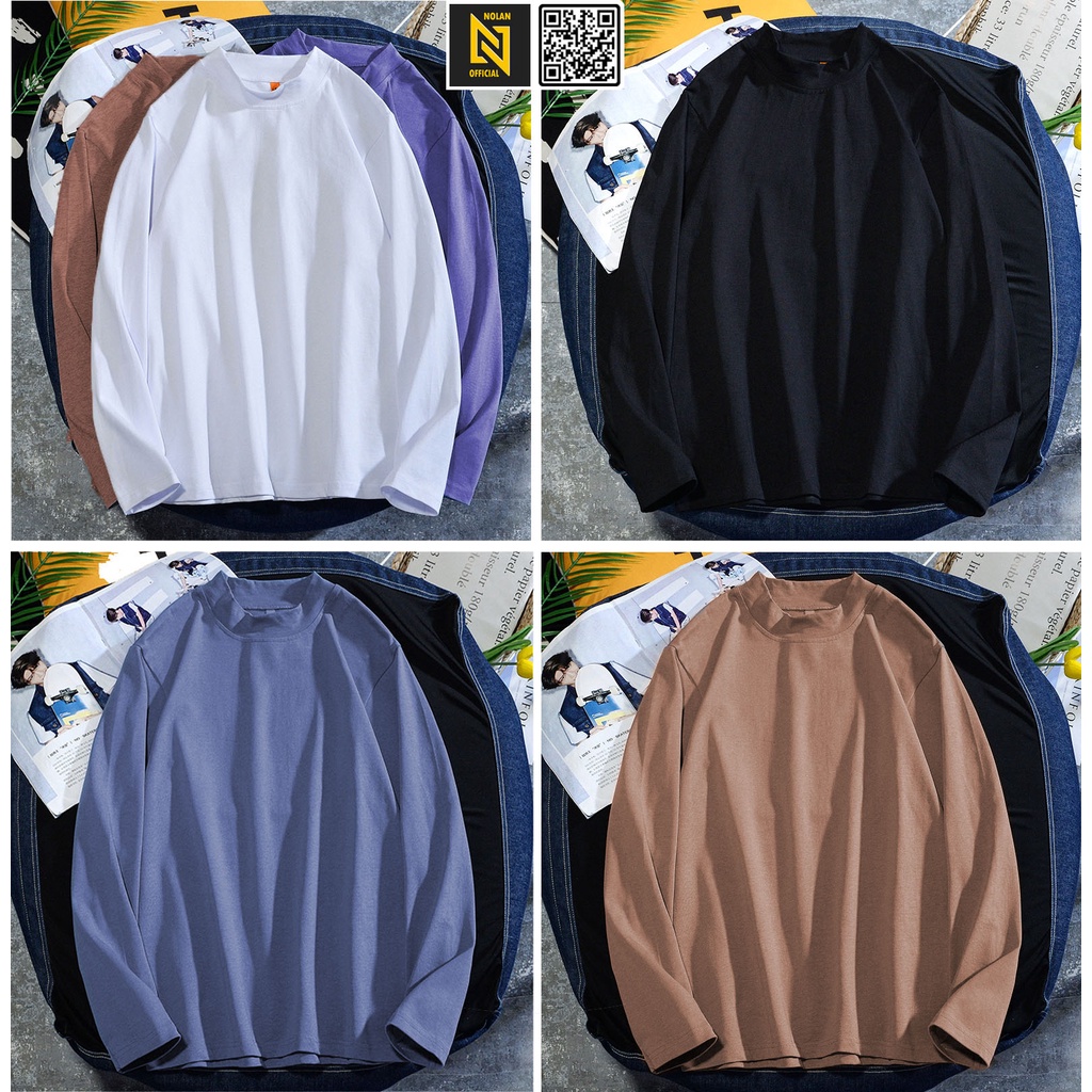 Áo thun dài tay trơn thu đông cổ lọ chất liệu cotton 100% - Nolan NBS06