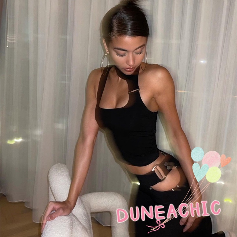 DUNEA Áo Tank Top Cổ Cao Thiết Kế Độc Đáo Cho Phái Nữ