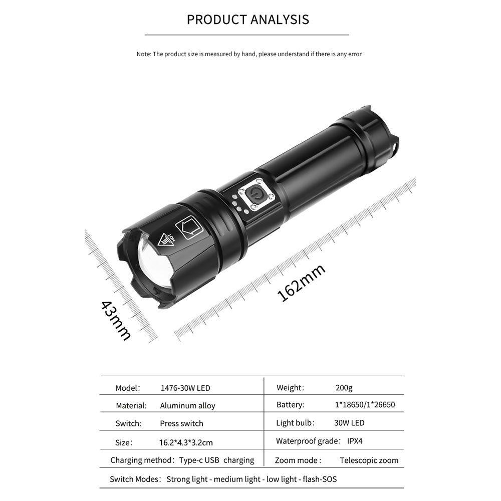 Đèn Pin Cầm Tay Siêu Sáng Công Suất 30W