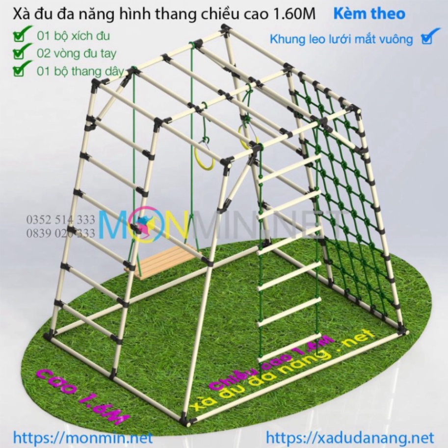 Xà đu đa năng Satech, khung vận động cho bé, hình hộp thang cân, bộ cao 1.6m