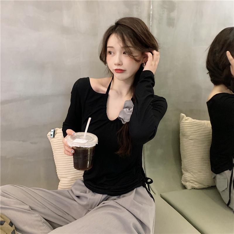 Áo thun COZOK dài tay cổ yếm phong cách Hàn Quốc thời trang