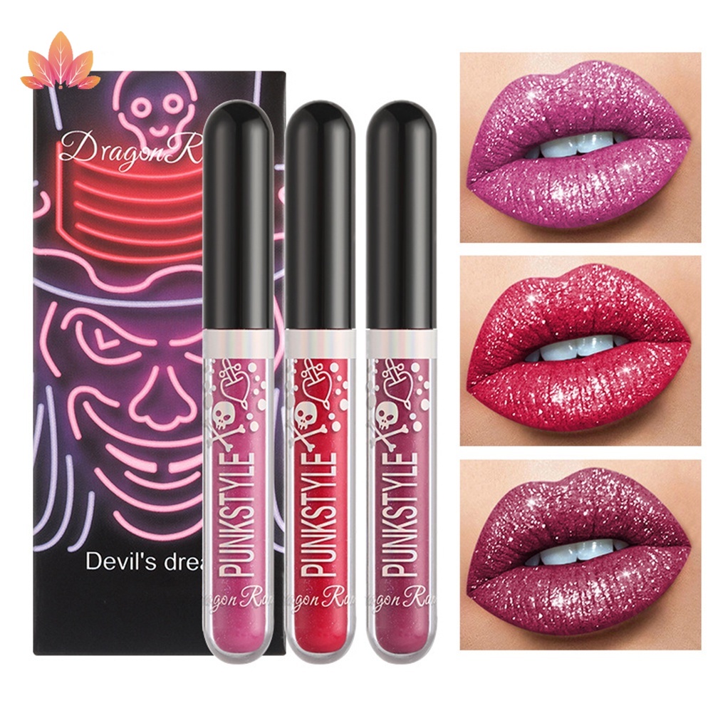 Set Son Môi Ba Màu Đen / Tím Sáng Bóng Không Dính Cốc JP5