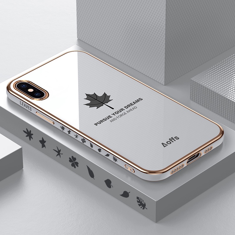 Ốp Điện Thoại Mềm Họa Tiết Lá Phong Mạ Màu Kèm Dây Đeo Cho Iphone 6G 6P 7G / 8G 7P / 8P X / XS XR X SMAX