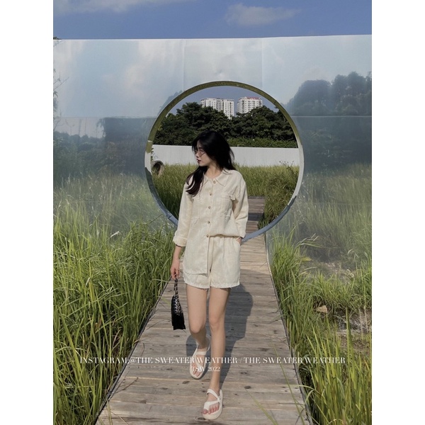 Set áo dài tay dạ tweed kèm quần short cạp chun the.sweaterweather TSW (ảnh thật)