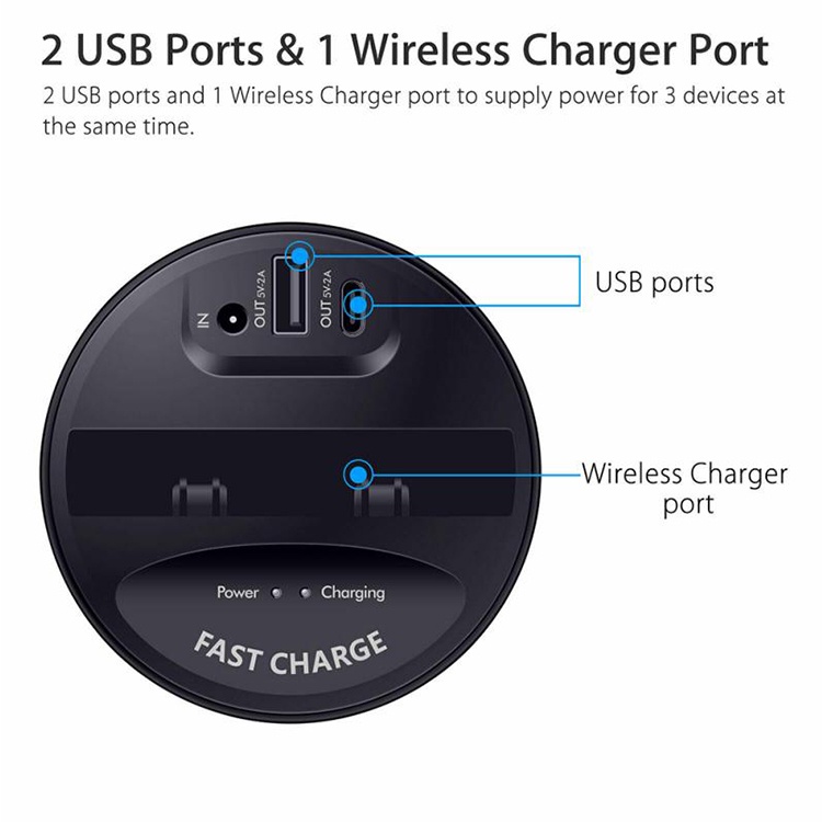 Đế Sạc Điện Thoại Không Dây 15W Kèm Cổng USB Và Phụ Kiện