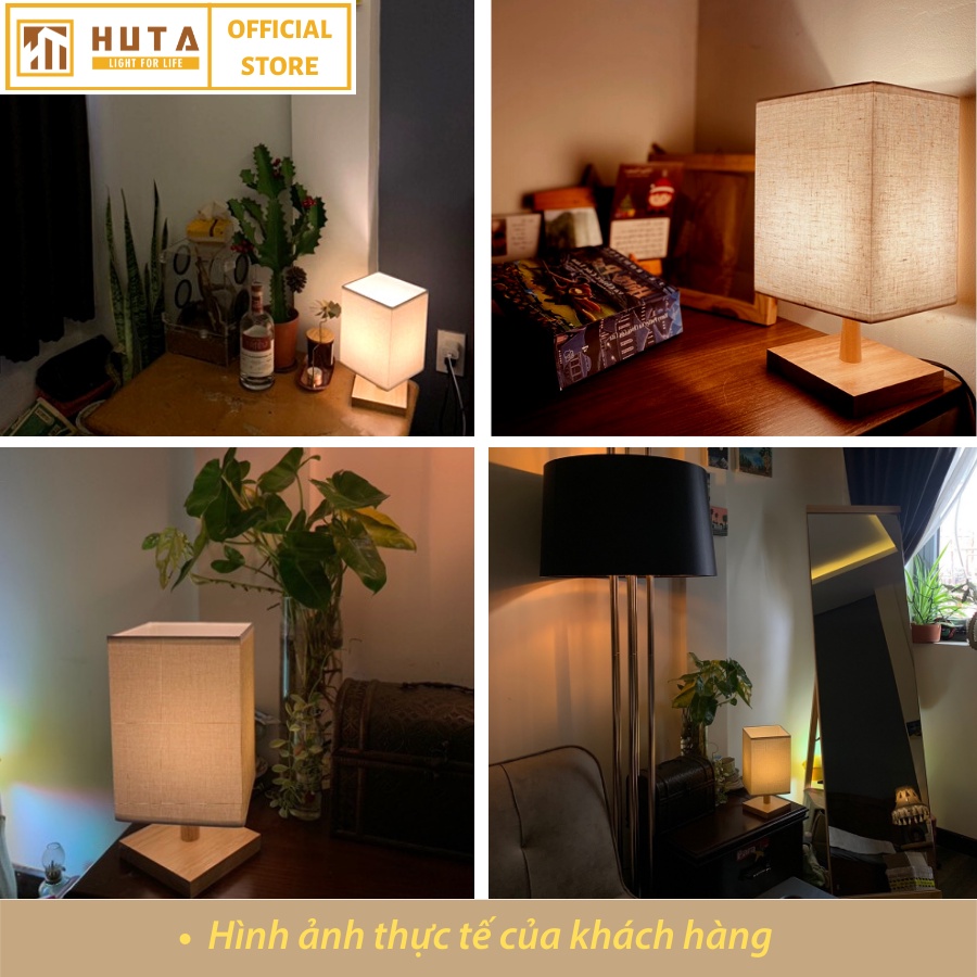 Combo 2 Đèn Ngủ Để Bàn Gỗ HUTA G3 Decor Trang Trí Phòng Ngủ, Đọc Sách Đầu Giường, Điều Chỉnh Độ Sáng, Bóng Led Sáng Vàng