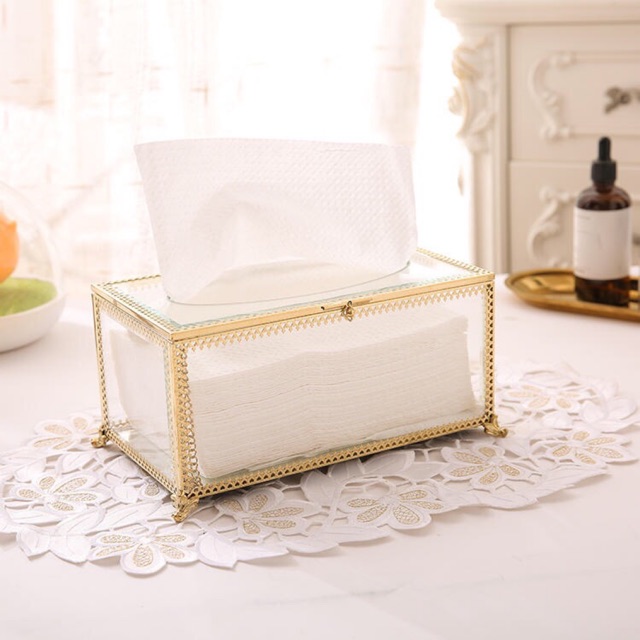 Hộp đựng khăn giấy viền vàng