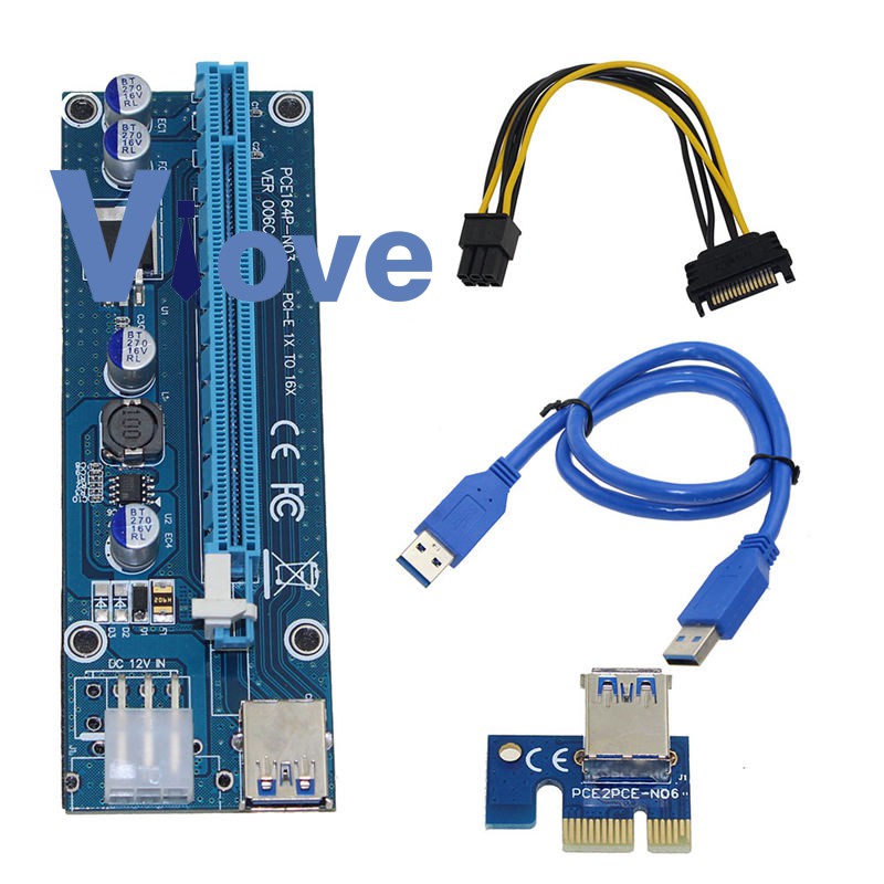 Dây Cáp Chuyển Đổi 1x Sang 16x Card Usb 3.0 Pci-E Sata Sang 6pin