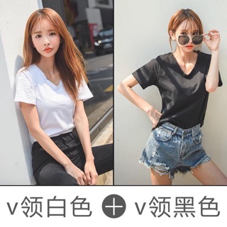 (Order) Áo phông cổ tim trơn cotton