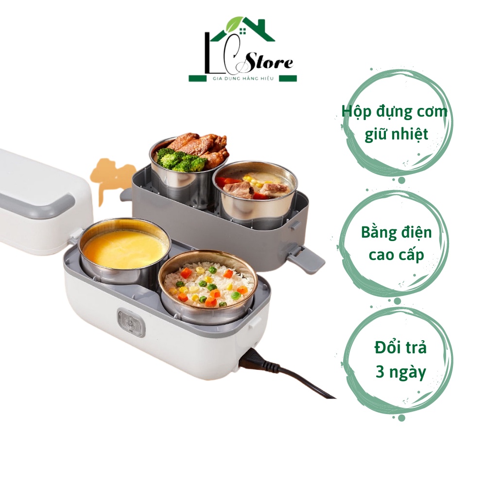Hộp cơm cắm điện văn phòng 2 tầng 4 bát inox có chức năng giữ nhiệt, hâm nóng và tự nấu chín, gọn nhẹ dễ mang theo