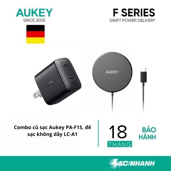 Combo củ sạc Aukey PA-F1S, đế sạc không dây LC-A1