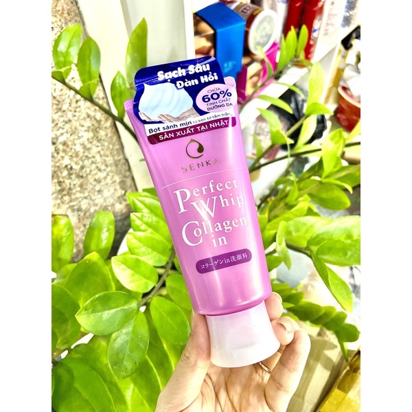 Sữa rửa mặt tạo bọt bổ sung Collagen ngăn ngỪA lão hoá Senka Perfect Whip Collagen In 120g MÀU HỒNG