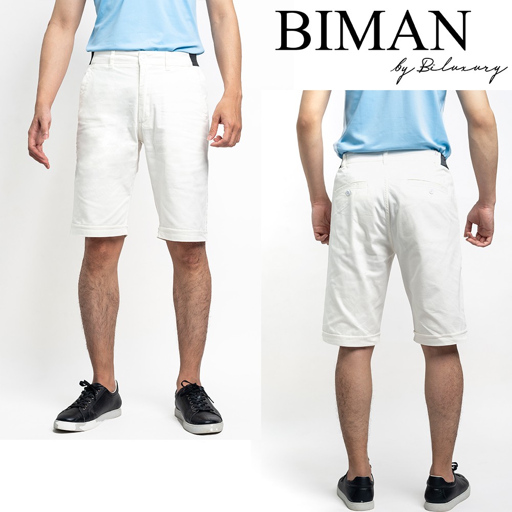 Quần đùi nam Biman by Biluxury short kaki ngố lửng khoá kéo cạp chun đứng dáng lịch lãm 5QNKB002TRK