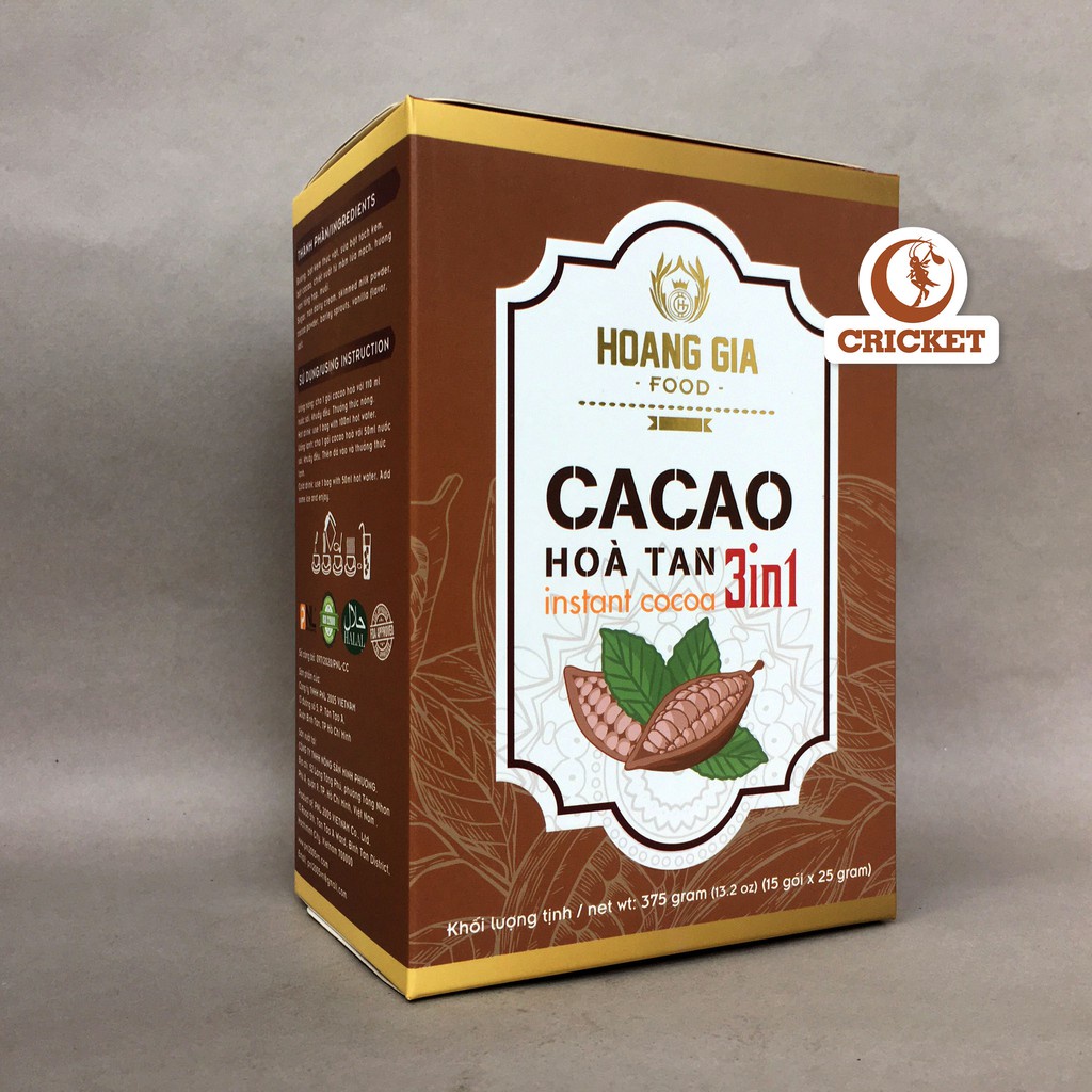 Bột Cacao Hòa Tan 3in1 Hoàng Gia - Hộp 375g (15 gói x 25g) Hàng Chính Hãng 100%