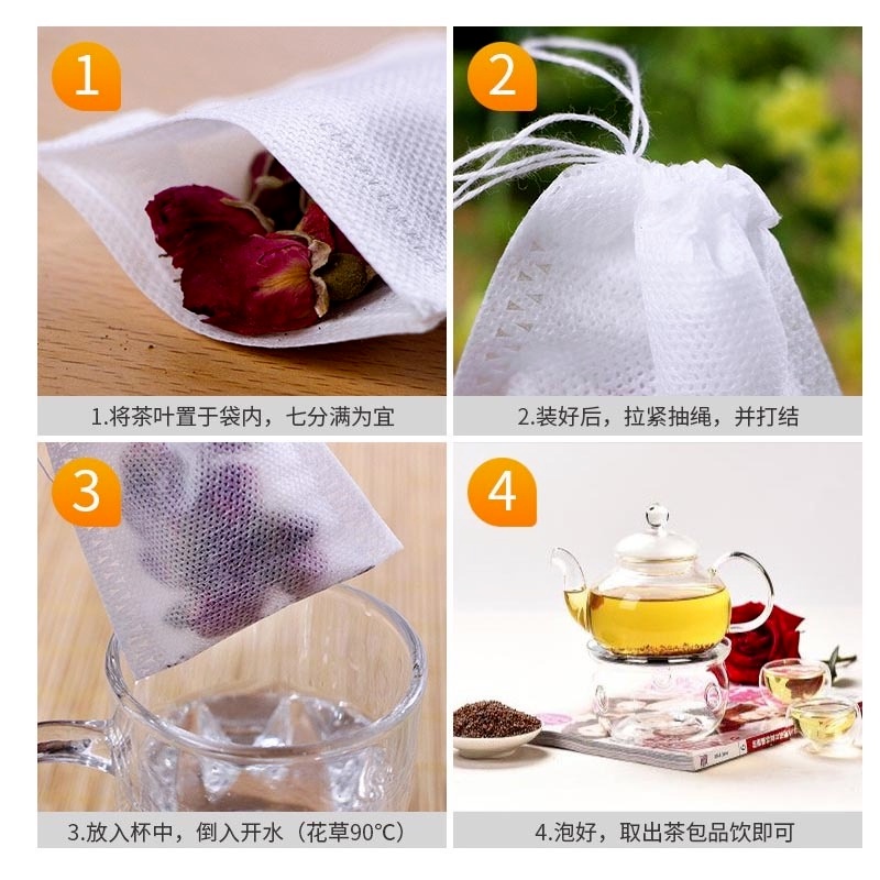 Set 100 túi lọc trà bằng chất liệu sợi vải không dệt sử dụng một lần tiện dụng