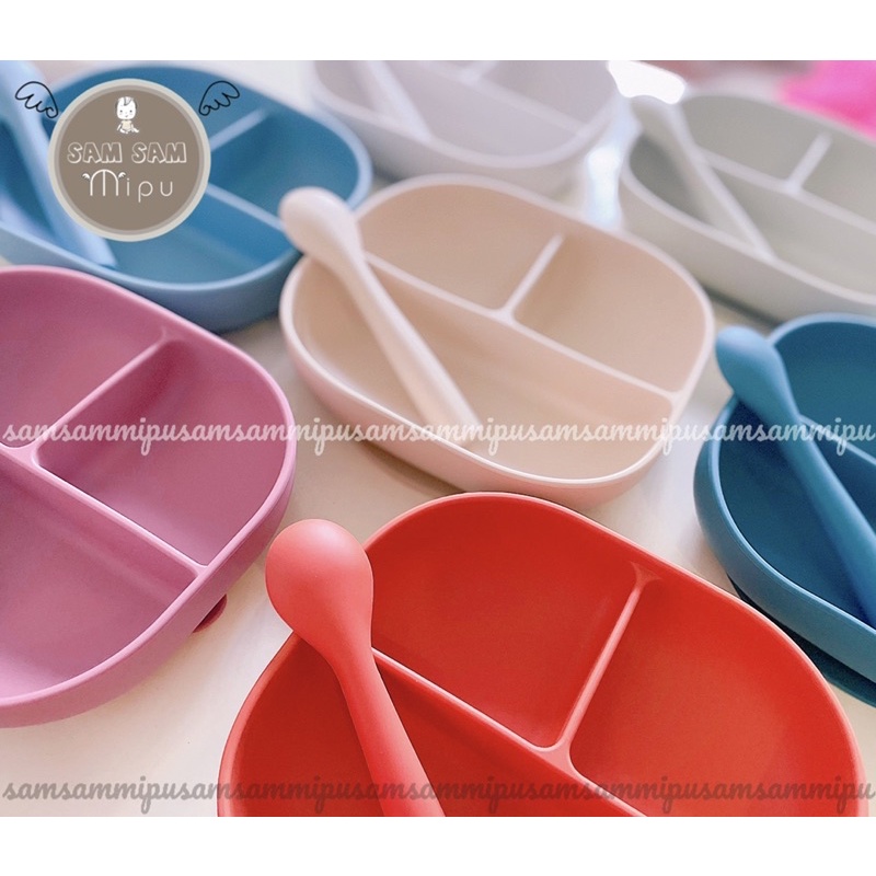 Ảnh Thật Khay Ăn Dặm Silicon Hình Vuông 3 Ngăn BPA Free Cấp Thực Phẩm Cao Cấp Chịu Nhiệt - Shop Mẹ Sam